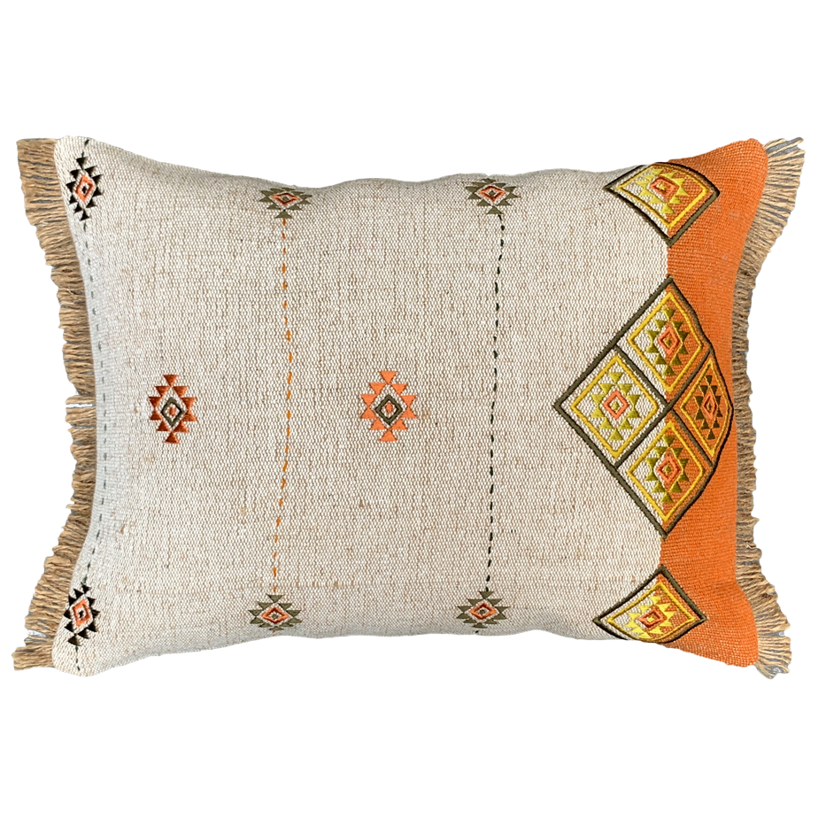 ORANGE GEO JUTE CUSHION COVER