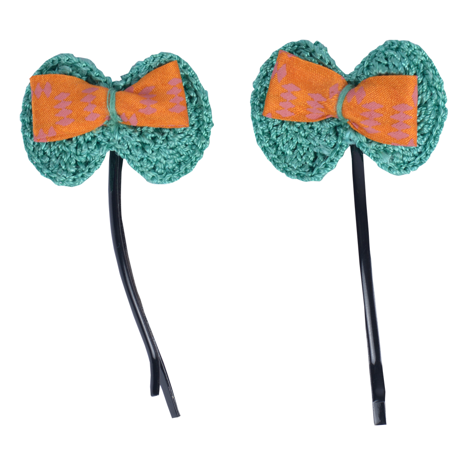 TEAL BOW HAIRPIN (SET OF 2)